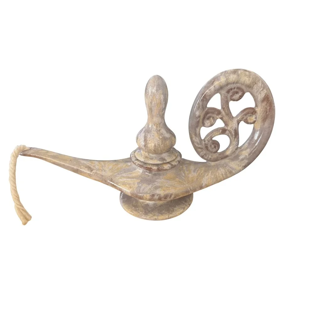 Bill and Vive Mohl Ceramic Genie oil Lamp Marbleized Tan Gold Glaze with Wick